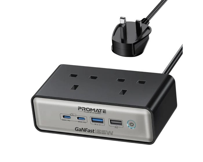 PROMATE | 65 W PD Ganfast Charging Station With Dual Socket 2 Meter Cable Length | POWERBRIX2-GAN65