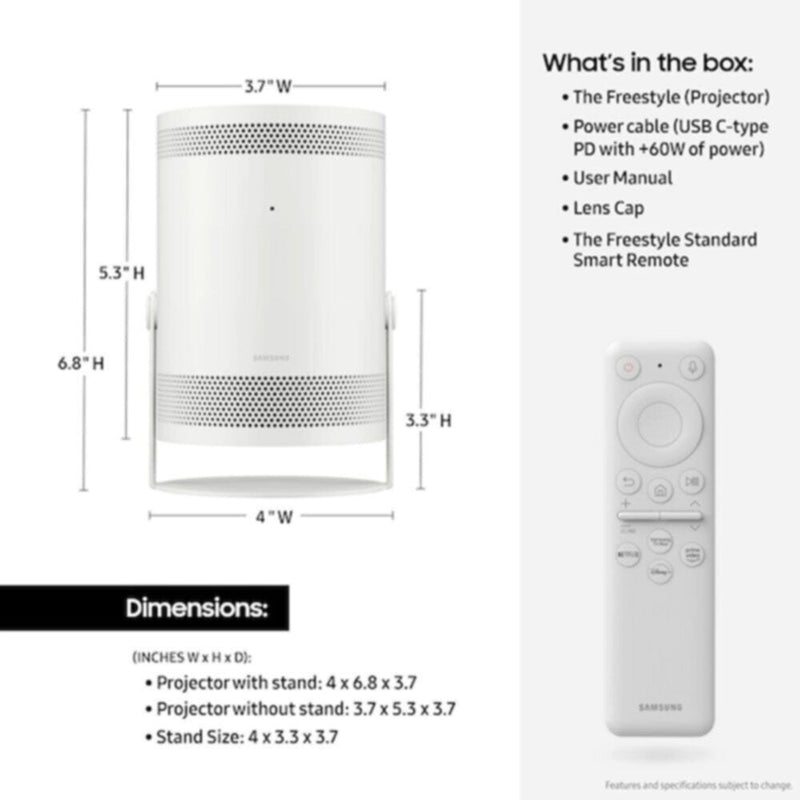 SAMSUNG | The Freestyle Smart FHD Portable LED Projector 2nd GEN -SP-LFF3CLAXXZN | TSSPPLFF3CLRE