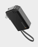 MOXEDO | Porta-Go 5000 mAh 22.5W Power Bank with Foldable Interchangeable AC Plug USB-C Cable 2 Travel Adapters Black | MX-PB015