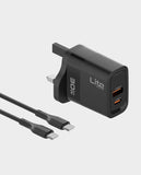 MOXEDO | Lite 30W GaN Charger with USB-C Cable Fast Charging USB-C USB-A Port Black | ML-C011-C