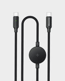 MOXEDO | 2-In-1 USB-C to USB-C Braided Cable for Samsung Galaxy Watch 60W Fast Charging Cable Black | MX-SWC015