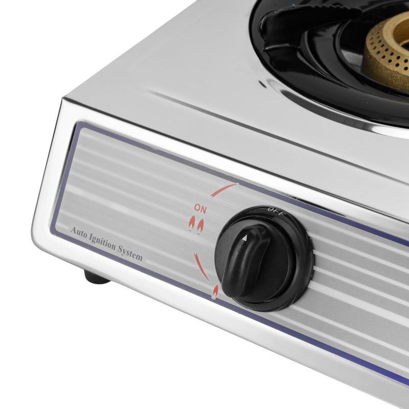 GEEPAS | Stainless Steel Gas Cooker Double Cast Iron Burner Stovetop Silver | GK5605