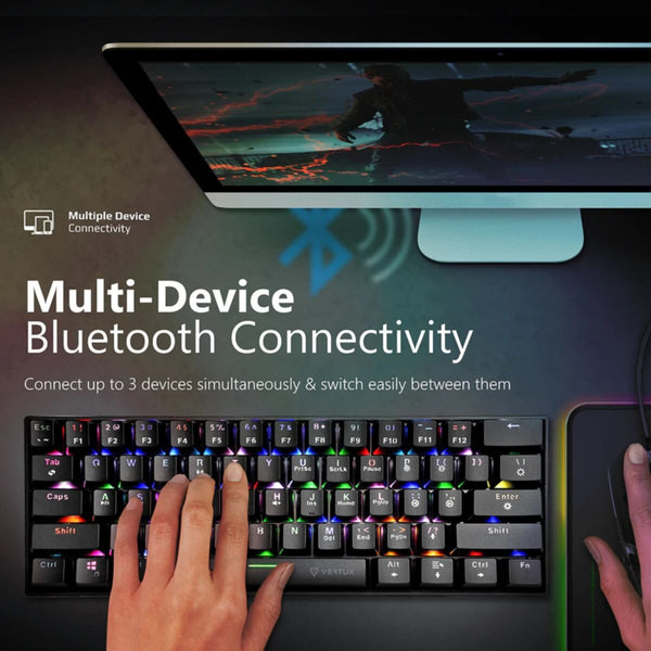 VERTUX | Ultimate Performance Mini Bluetooth Wireless Gaming Keyboard 16.8 Million RGB LED Backlight | VERTUPRO.E/A