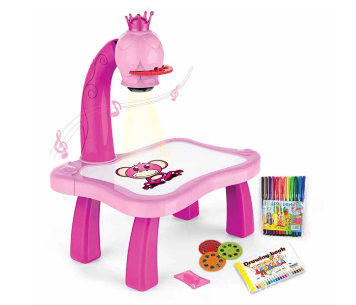Child Learning Desk with Smart Projector Educational Painting Table with Light Music Children Projection Drawing Playset Table - Pink-A | JPI5598