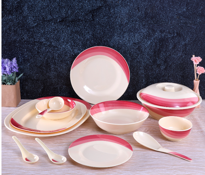 ROYALFORD | 64 Pieces Ribble Designed Melamine Ware Dinner Set Ivory & Orange | Rf8102