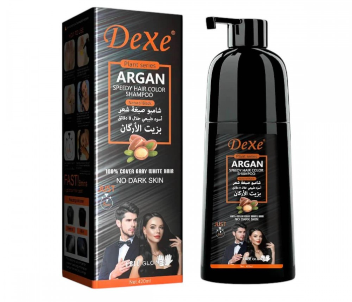 Dexe Argan Natural Instant Black Hair Dye Shampoo for Men And Women 420ml With Fast Acting Natural Ingredients | JPN7153