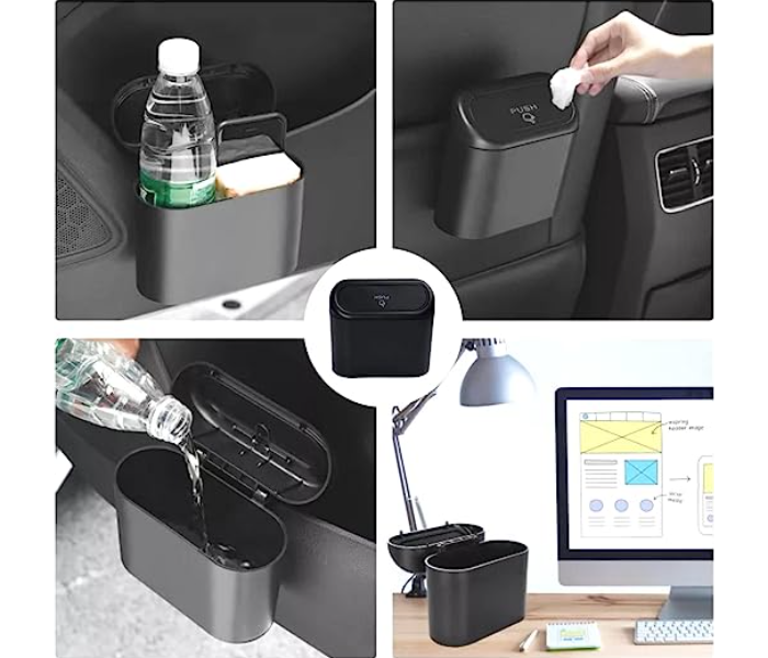 Multi Purpose Car Trash Container Bin With Lid Organizer Basket Holder - Black, 1 Piece | JPN1508
