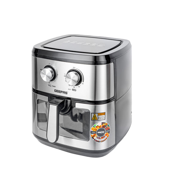 GEEPAS | Air Fryer 9.2 Ltrs Pot with Rack with Vortex Frying Technology Black Silver | GAF37542
