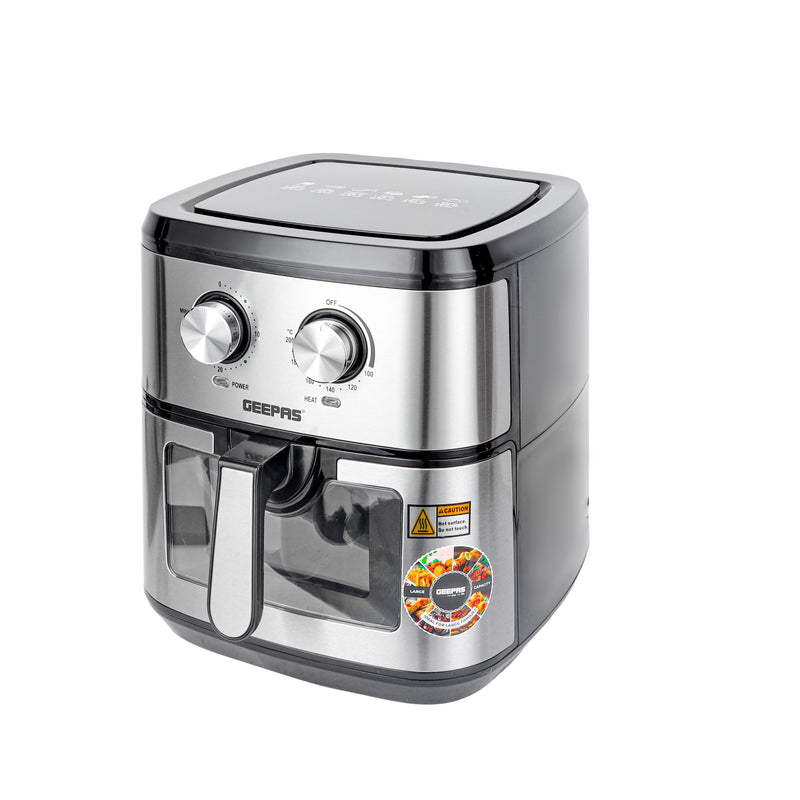 GEEPAS | Air Fryer 9.2 Ltrs Pot with Rack with Vortex Frying Technology Black Silver | GAF37542