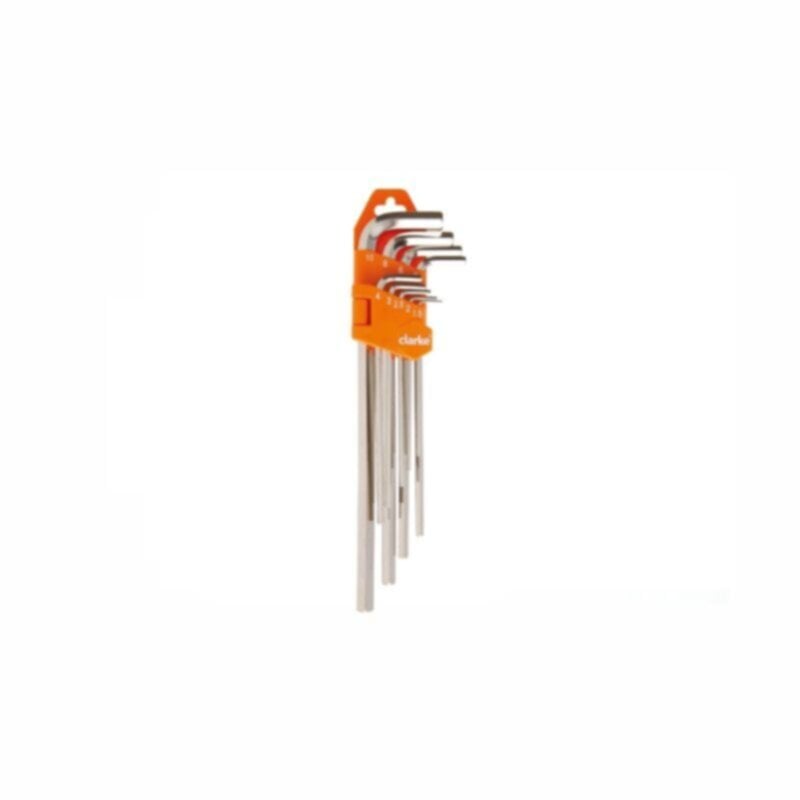 CLARKE | Allen Key 9pcs Set Long 1.5mm to 10mm Alloy Steel with Orange Labelled Hanging Holder | AKSL1.5-10C