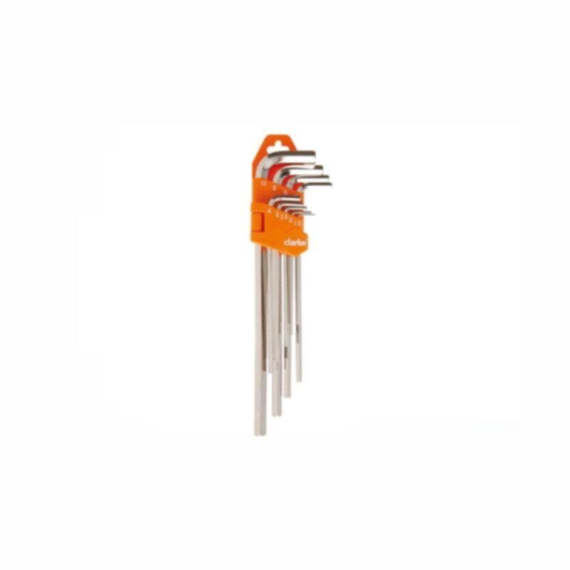 CLARKE | Allen Key 9pcs Set Short 1/16 inch to 3/8 inch Alloy Steel with Orange Labelled Hanging Holder | AKS1/16-3/8C