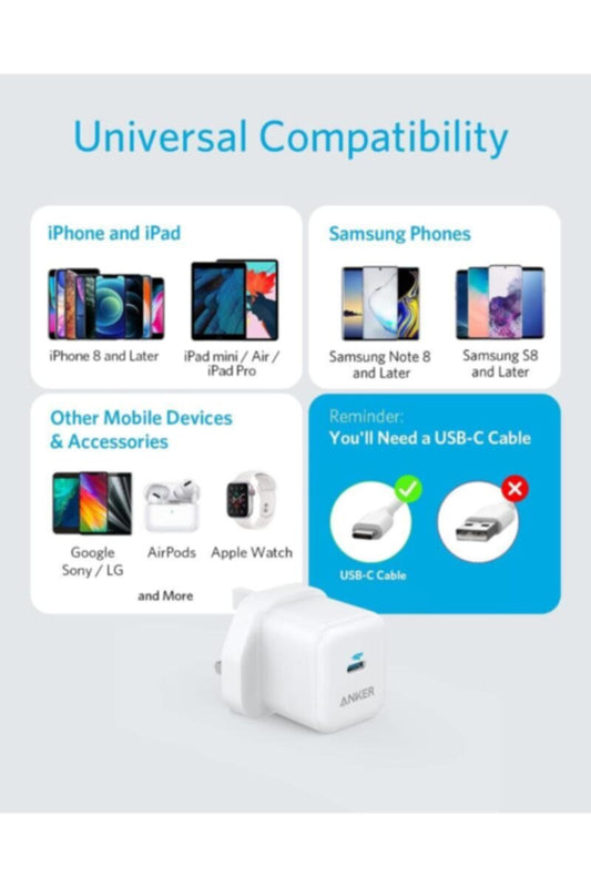 ANKER | 20W PIQ 3.0 Fast Charger Adaptor Type C | A2632