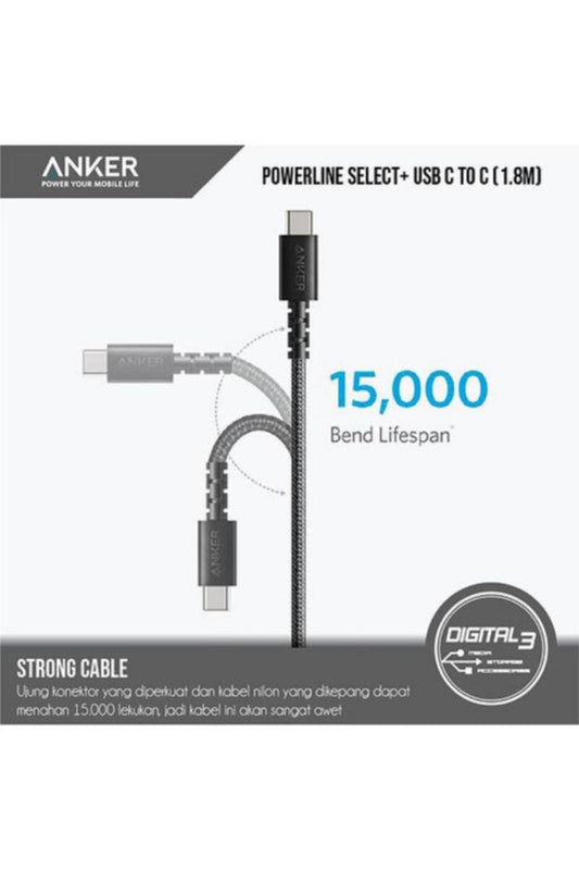 ANKER | Powerline+ Select 1.8m USB-C to USB-C 60W PD Cable | A8033