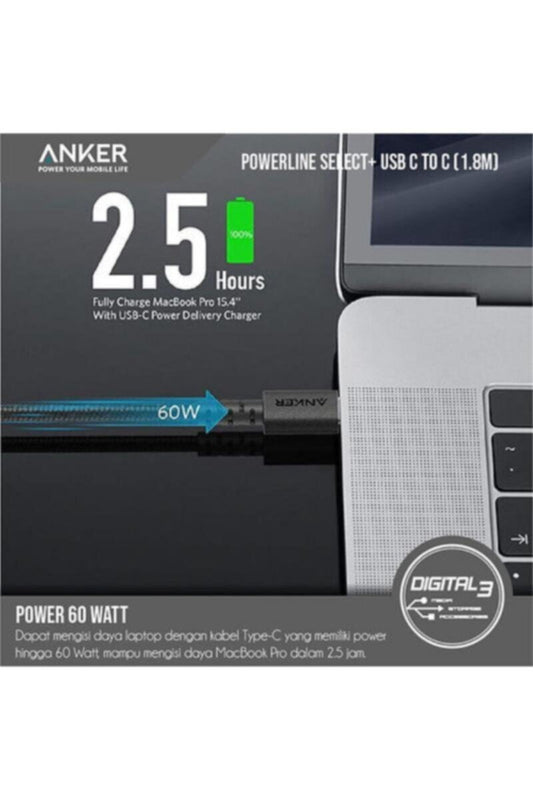 ANKER | Powerline+ Select 1.8m USB-C to USB-C 60W PD Cable | A8033