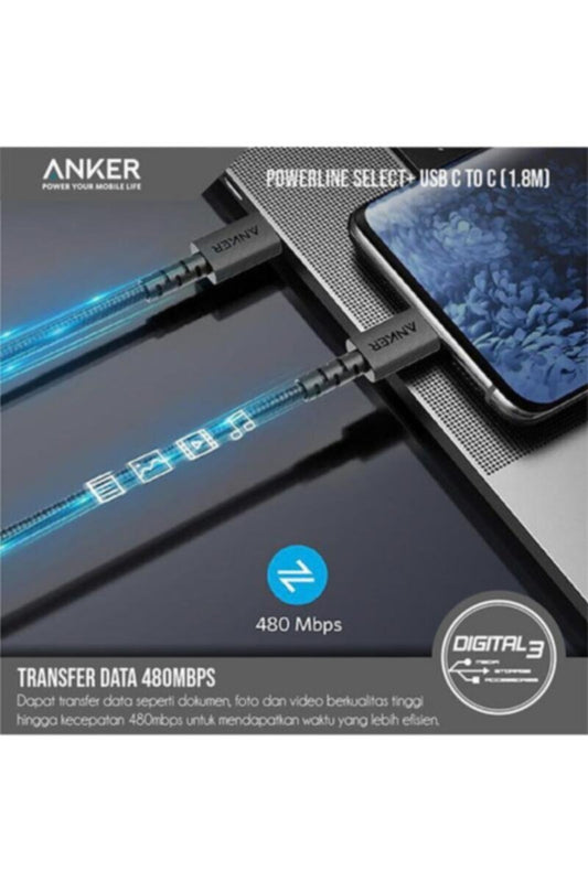 ANKER | Powerline+ Select 1.8m USB-C to USB-C 60W PD Cable | A8033