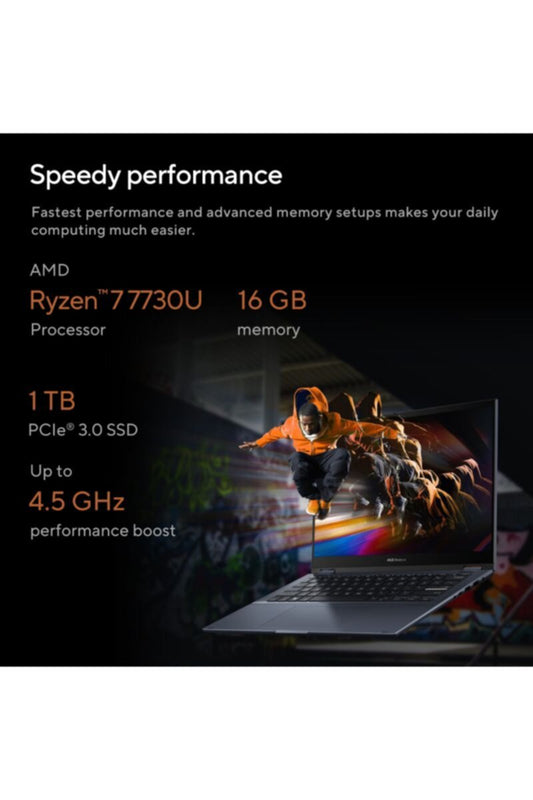ASUS | Vivobook S 14 Flip Touch Laptop R7-7730U 16GB 1TB PCIE G3 SSD, AMD Radeon, WIN11 HOME, 14.0 inch 1920X1200 16:10, Backlit English/Arabic Quiet Blue | TN3402YA-LZ159W