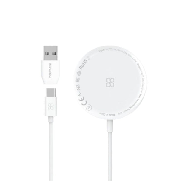 PROMATE | 15W Ultra-Fast Magnetic Wireless Charger White | AURAMAG-15W.WHITE