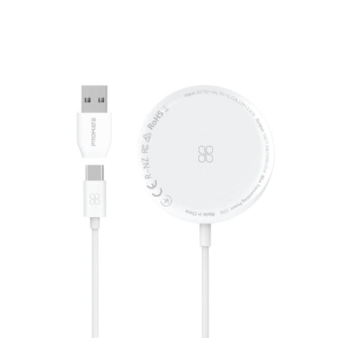 PROMATE | 15W Ultra-Fast Magnetic Wireless Charger White | AURAMAG-15W.WHITE