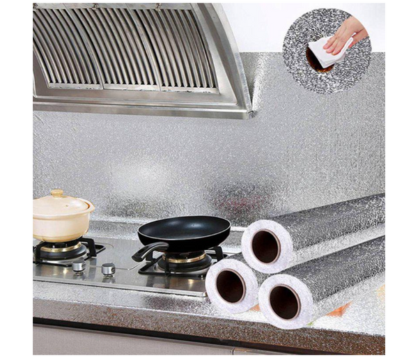 High Temperature 5 Meter Resistant Stove Tile Cabinet Wall Stickers Aluminum Foil Tin Foil Solid Square Pattern - Silver  | JPG9436