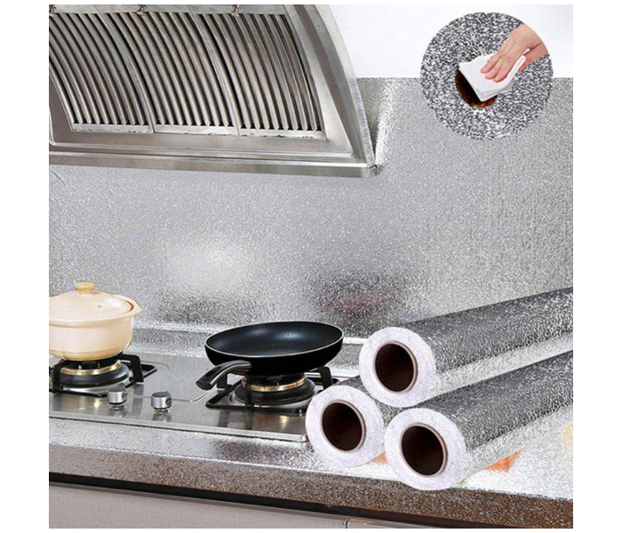 High Temperature 5 Meter Resistant Stove Tile Cabinet Wall Stickers Aluminum Foil Tin Foil Solid Square Pattern - Silver  | JPG9436