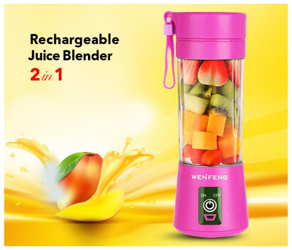 Portable & Rechargeable 6-Blade Juice Blender 380 ml for Unisex, Assorted Colors - High-Speed Personal Smoothie Maker | JPF2589