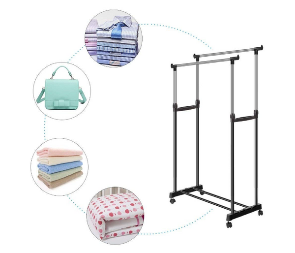 Double Pole Telescopic Clothes Rack Adjustable Clothes Horse Drying Stand for Home Laundry Storage | JPO3317