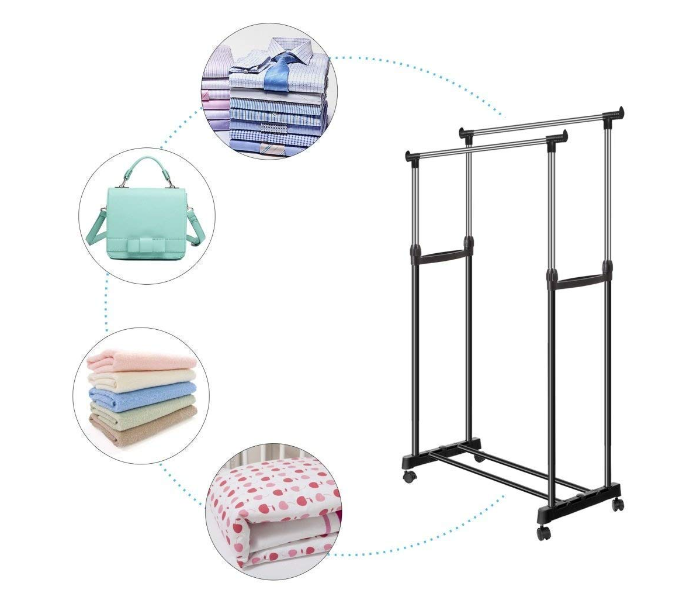 Double Pole Telescopic Clothes Rack Adjustable Clothes Horse Drying Stand for Home Laundry Storage | JPO3317