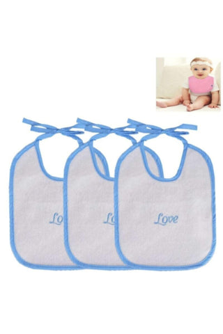 Baby Cotton Drooler Bibs 3Pcs 18x22cm | 394 Blue