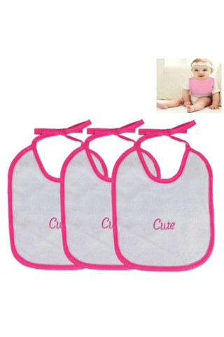 Baby Cotton Drooler Bibs 3Pcs 18x22cm | 394 Pink