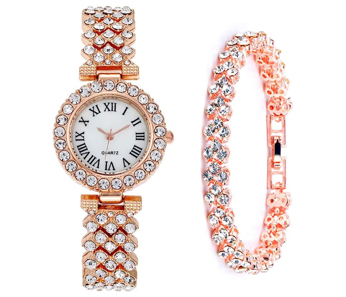 Luxury Women platinum Watch Fashion Ladies Quartz Diamond Wristwatch Elegant Female Bracelet Watches 2pcs Set | JPN1503
