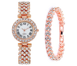 Luxury Women platinum Watch Fashion Ladies Quartz Diamond Wristwatch Elegant Female Bracelet Watches 2pcs Set | JPN1503