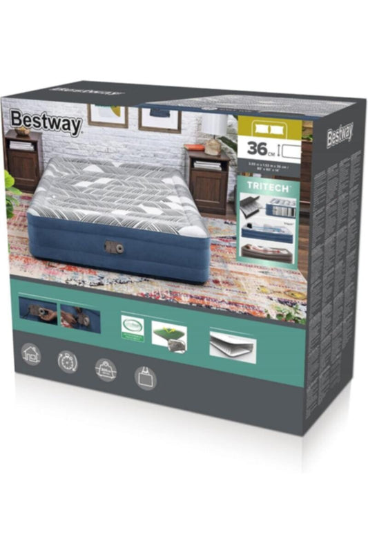 BESTWAY | Tritech Fashion Flock Air Mattress Queen Built-in AC Pump | BES115TOY01586