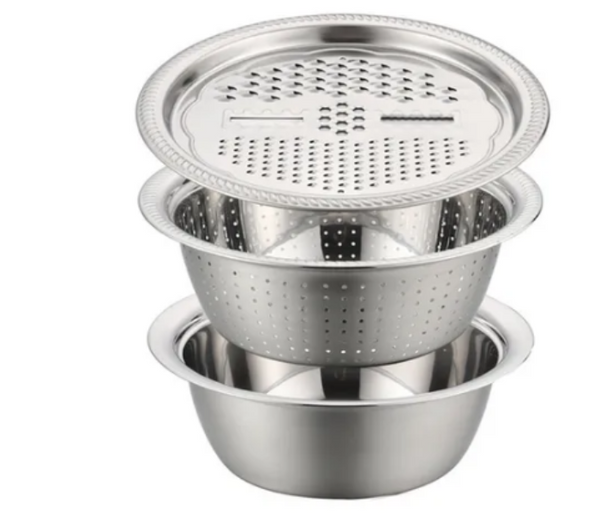 3-In-1 28cm Stainless Steel Grater and Drain Basket Washing Bowl Set- Silver | JPH9245