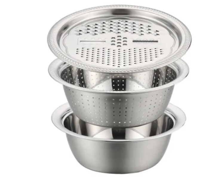 3-In-1 28cm Stainless Steel Grater and Drain Basket Washing Bowl Set- Silver | JPH9245