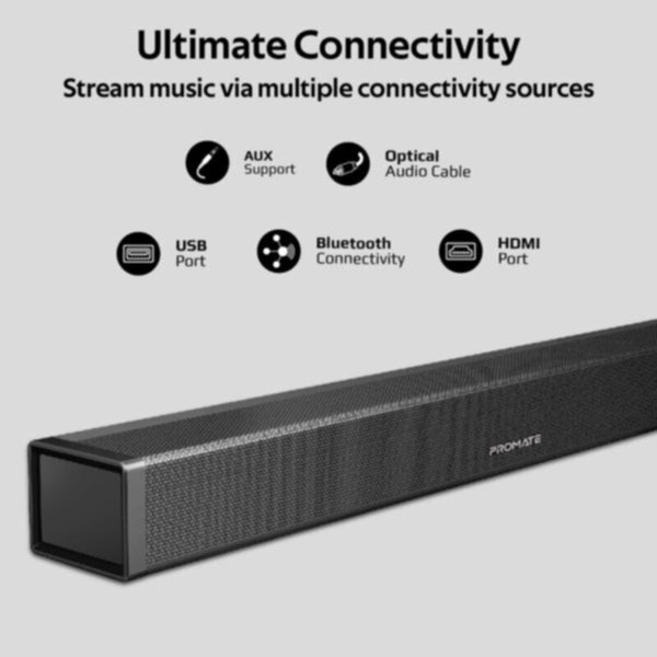 PROMATE | High Definition Wireless Stereo SoundBar 20W Black | BLUESBAR-20