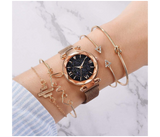 Jongo Luxury Starry Sky Dial Ladies Watches with 4 Pcs Crystal Bracelet Set - Gold | JPN3090