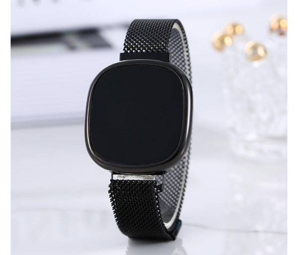 Digital Luxury Metal Electronic LED Wristwatch Fashion Simple Ladies Mesh Strap Watch - Black | JPN3963