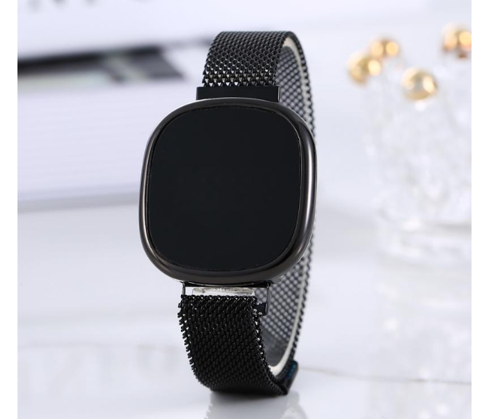 Digital Luxury Metal Electronic LED Wristwatch Fashion Simple Ladies Mesh Strap Watch - Black | JPN3963