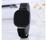 Digital Luxury Metal Electronic LED Wristwatch Fashion Simple Ladies Mesh Strap Watch - Black | JPN3963