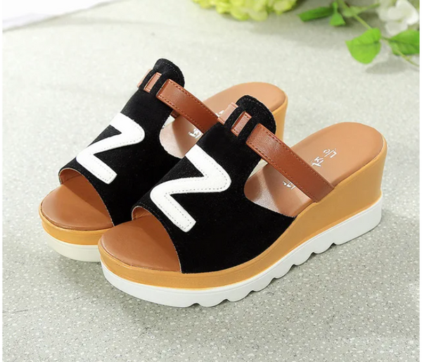 Women Loafers Non Slip Thick Bottom Fashion Wedge Sandals EU 36 - Black | JPK9278