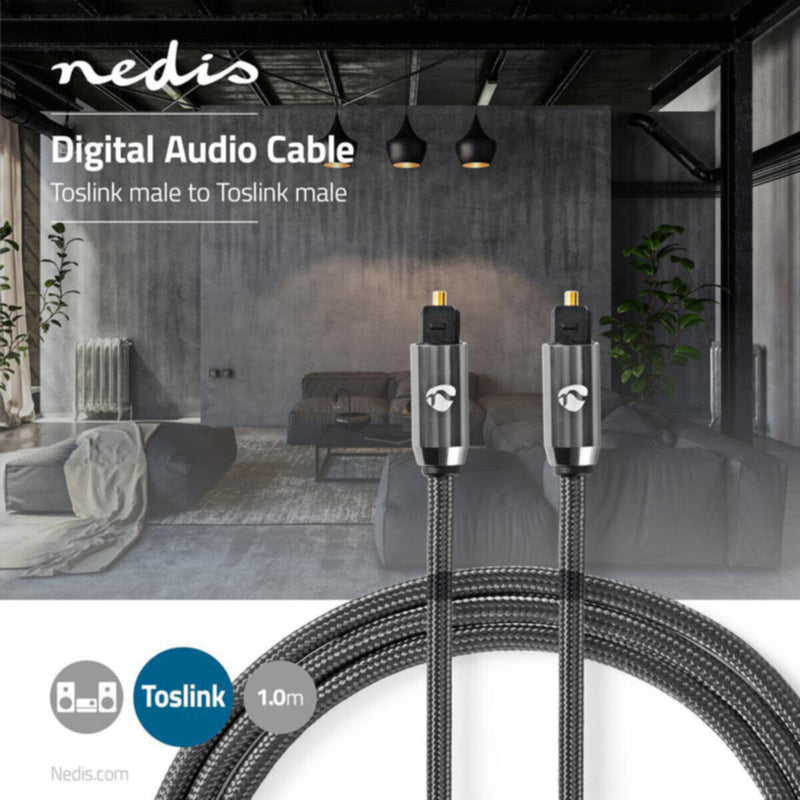 NEDIS | Optical Audio Cable TosLink Male 1m - Gun Metal Grey | CATB25000GY10