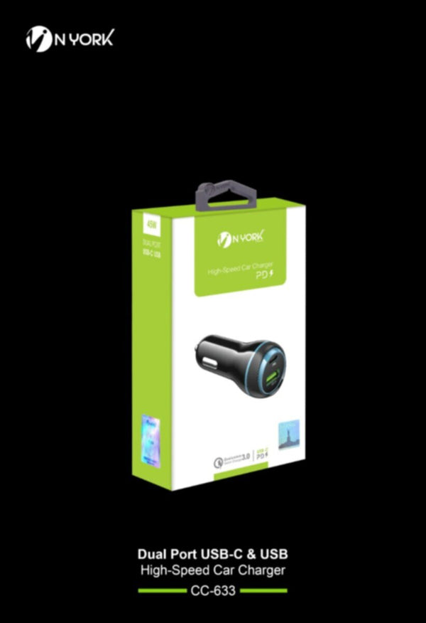 NYORK | High Speed Car Charger USB-C & USB Dual Port | CC-633