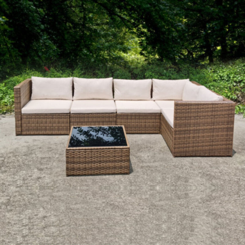 Rattan 9 Seater Corner Set With Coffee Table - Brown | CE70426-6