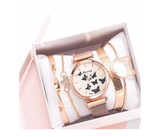 Rinnandy Ladies Butterfly Watch Set - Rose Gold with 4 Elegant Bracelets | JPO6431