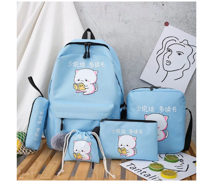 Generic 5 Pieces Female Color Matching Backpack Schoolbag - Blue | JPL3285