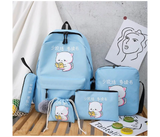 Generic 5 Pieces Female Color Matching Backpack Schoolbag - Blue | JPL3285