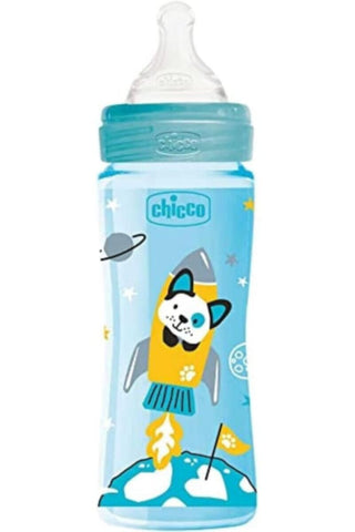 CHICCO | Baby Well Being Feeding Bottle For Boys - 330ML - Fast Flow - Silicone | 28637200000