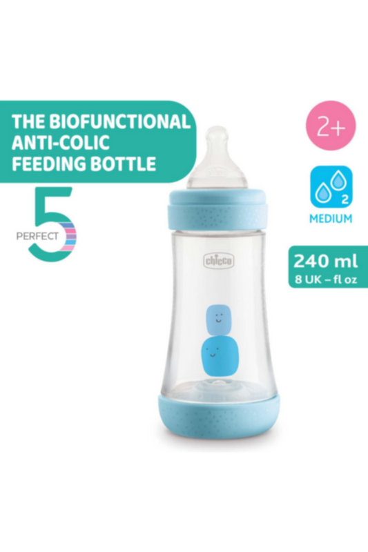 CHICCO | Perfect5 Bottle for Boys 2M+ - 240ML - Medium Flow - Silicone | 20223200040