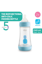 CHICCO | Perfect5 Bottle for Boys 2M+ - 240ML - Medium Flow - Silicone | 20223200040
