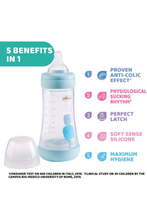 CHICCO | Perfect5 Bottle for Boys 2M+ - 240ML - Medium Flow - Silicone | 20223200040